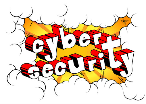 Cyber Security - Comic book style word on abstract background.