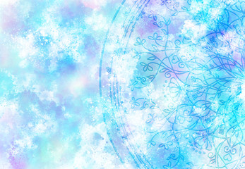 Wall Mural - Abstract mandala graphic design and watercolor digital art painting for ancient geometric concept background