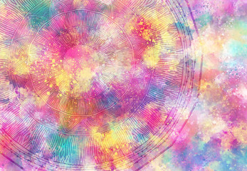 Wall Mural - abstract mandala graphic design and watercolor digital art painting for ancient geometric concept ba