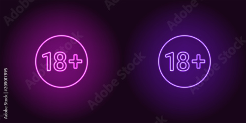 Fotografía Neon icon of Age limit for Under 18