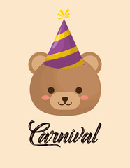 Canvas Print - Carnival design with cute bear  with party hat over orange background, colorful design. vector illustration