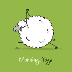 Fototapete - Funny sheep doing yoga, sketch for your design