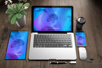 Fototapete - devices on wooden fllor jellyfish website