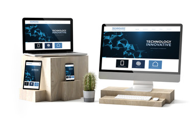 wooden cubes devices isolated technology innovative responsive website