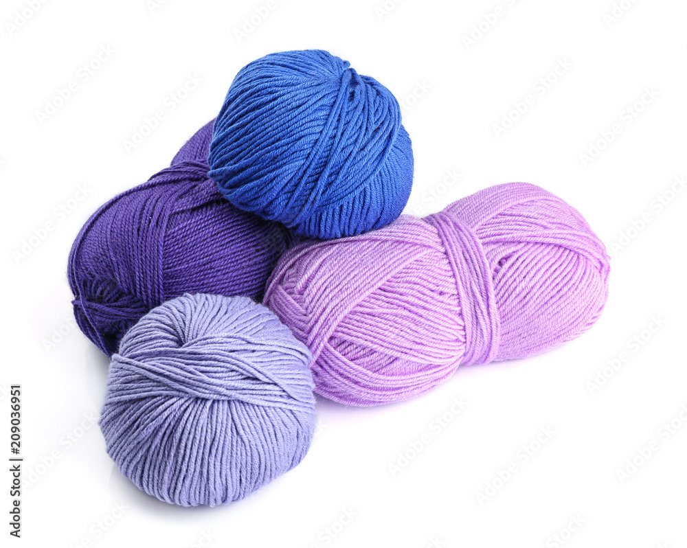 Colorful knitting yarn on white background