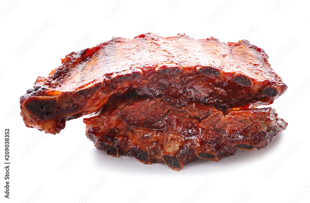 Delicious grilled ribs on white background