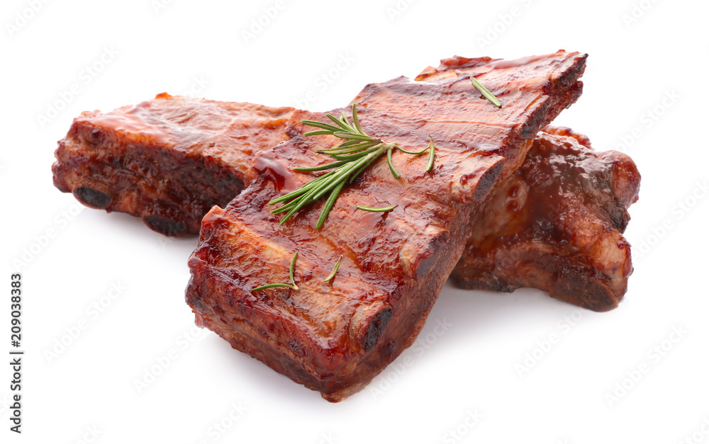 Delicious grilled ribs on white background