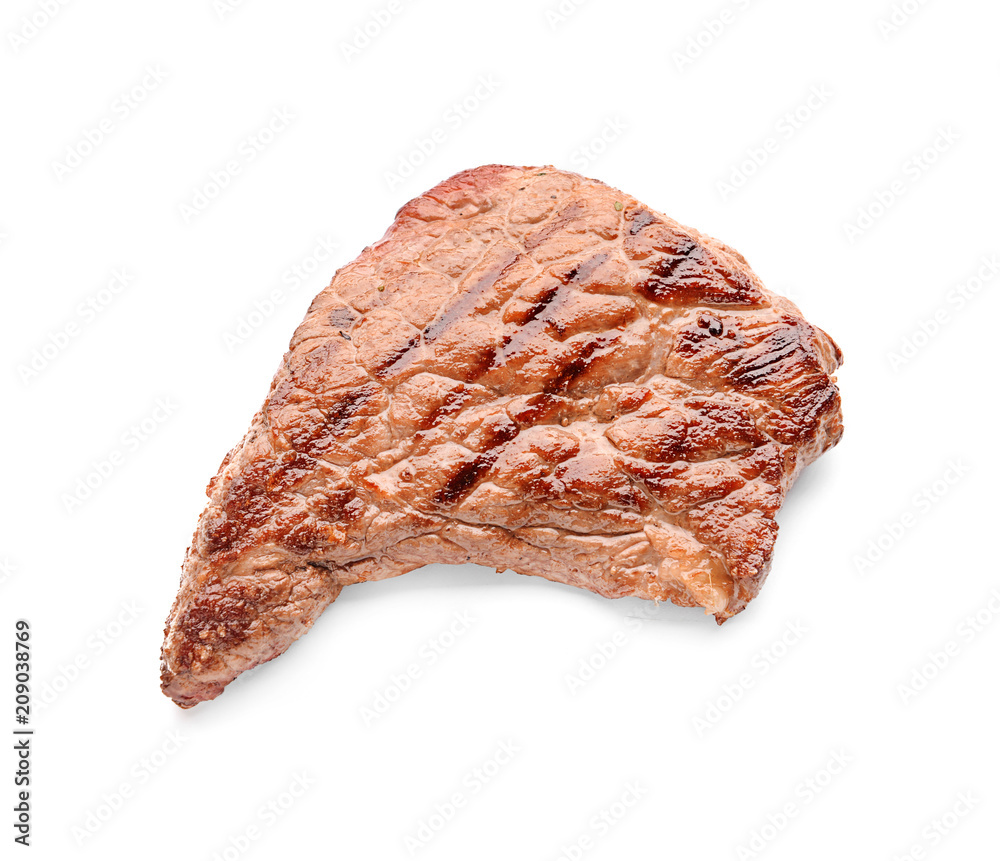 Tasty grilled steak on white background