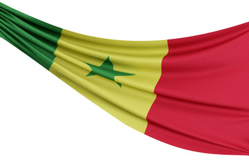 Wall Mural - The national flag of Senegal. Waving fabric flag with texture draped on a plain white background. 3D Rendering