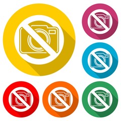 Sticker - No photo camera icon, No cameras allowed, color icon with long shadow