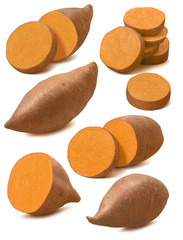 Sweet potato slices set isolated on white background