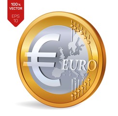 Canvas Print - Euro coin. 3D isometric Physical coin with Euro symbol isolated on white background. Vector illustration.