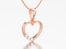 3D Illustration Rose Gold Diamond Heart Necklace On Chain