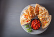 mexican quesadilla with chicken, tomato, sweet corn and cheese