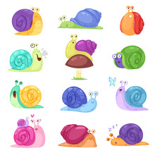Snail Vector Snail-shaped Character With Shell And Cartoon Snailfish Or Snail-like Mollusk Kids Illustration Set Of Lovely Snail-paced Slugs Isolated On White Background