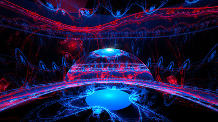 Poster - abstract 3d colorful fractal illustration in blue and violet color