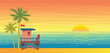 Summer landsape - lifeguard station, sea, palm and sunset.