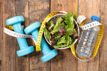 Poster - salad with water and dumbbell