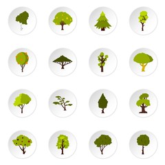 Wall Mural - Green tree icons set. Flat illustration of 16 green tree vector icons set illustration