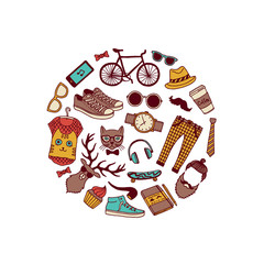 Wall Mural - vector hipster doodle icons in circle shape illustration
