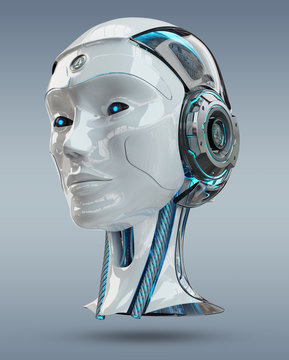 Cyborg head artificial intelligence 3D rendering