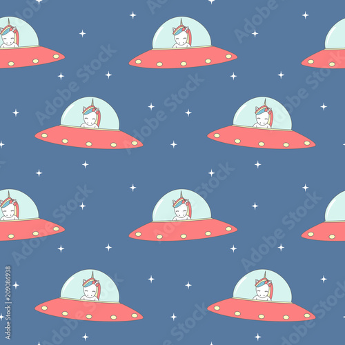kreskowka-statki-kosmiczne-ufo-kreskowka-z-jednorozca-bez-szwu-wektor-wzor-tla-ilustracji