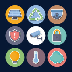 Sticker - Icon set of smart home design over colorful circles and blue background, vector illustration