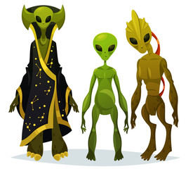 Funny cartoon aliens or extraterrestrial invaders