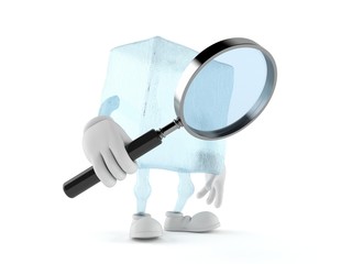 Sticker - Ice cube character holding magnifying glass