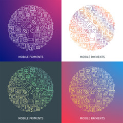 Poster - Mobile payments concept. Design template with thin line icons on theme internet bankig, online payments and bank wire transfer. Vector illustration