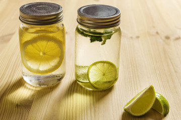 Wall Mural - refreshing homemade lemonade on a wooden table