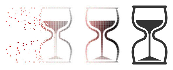 Fototapete - Vector hourglass icon in dissolved, pixelated halftone and undamaged whole variants. Disintegration effect uses rectangle scintillas and horizontal gradient from red to black.