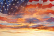 canvas print picture U.S.A. American flag stars and stripes in sunny sky