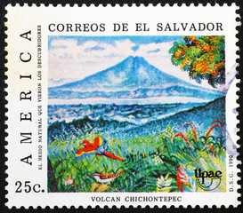 Wall Mural - Vulcan Chichontepec on stamp of El Salvador