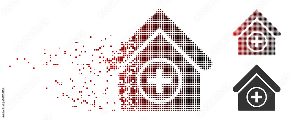 Vector add building icon in sparkle, pixelated halftone and undamaged ...