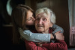 © De Visu - A little girl hugs her grandmother.
