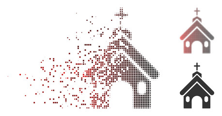 Fototapete - Vector church icon in fractured, pixelated halftone and undamaged solid variants. Disintegration effect uses square dots and horizontal gradient from red to black.