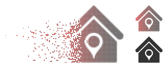 Fototapete - Vector house location icon in sparkle, dotted halftone and undamaged entire variants. Disappearing effect involves square scintillas and horizontal gradient from red to black.