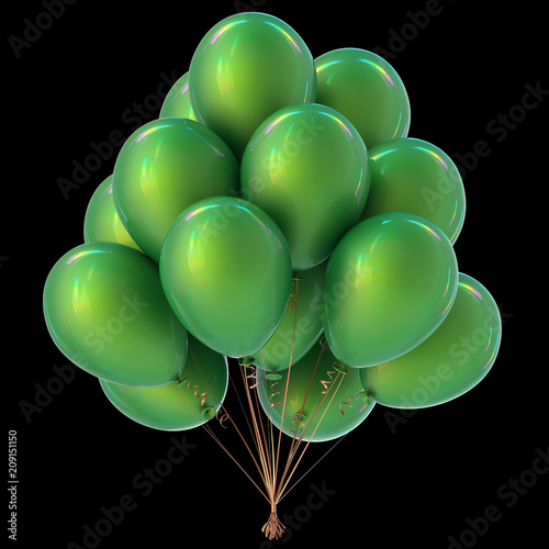Holiday Balloons Bunch Green Color Anniversary Birthday Party Holiday Balloons Bunch Green Color Anniversary Birthday Party Decoration Ilration Isolated On Black