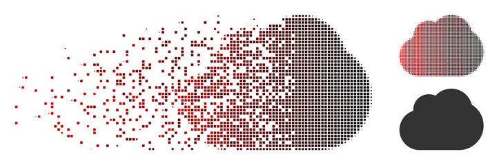 Fototapete - Vector cloud icon in sparkle, dotted halftone and undamaged solid versions. Disintegration effect uses square dots and horizontal gradient from red to black.