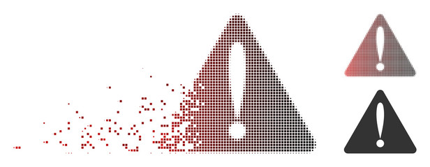 Fototapete - Vector warning error icon in sparkle, pixelated halftone and undamaged solid versions. Disintegration effect uses rectangular scintillas and horizontal gradient from red to black.