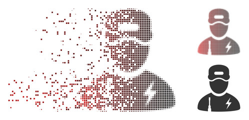 Fototapete - vector electrician boy icon in dispersed, dotted halftone and undamaged entire versions. disintegrat