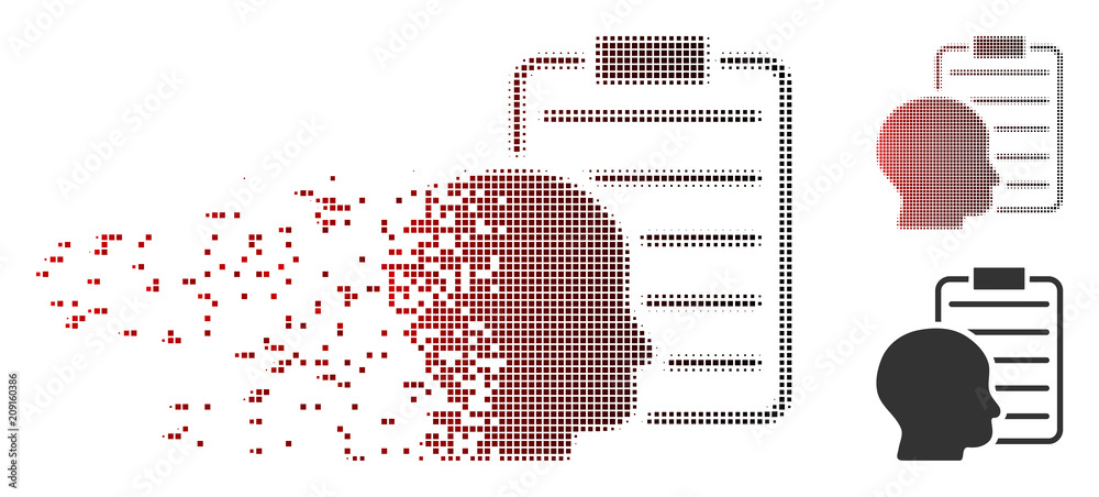 Vector user report page icon in dissolved, pixelated halftone and ...