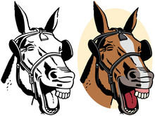 A Cartoon Portrait Of A Laughing Horse.