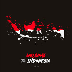 Sticker - Welcome to Indonesia. Flag and map of the country