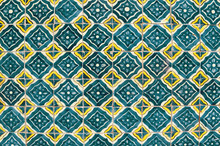 Mexican Ceramic Mosaic Wall, Green Tile Background Texture.
