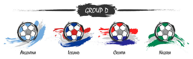 Aufkleber - Set of football or soccer national team group D . Watercolor paint art design . Vector for international world championship tournament cup 2018 .