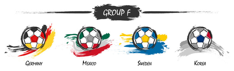Aufkleber - Set of football or soccer national team group F . Watercolor paint art design . Vector for international world championship tournament cup 2018 .