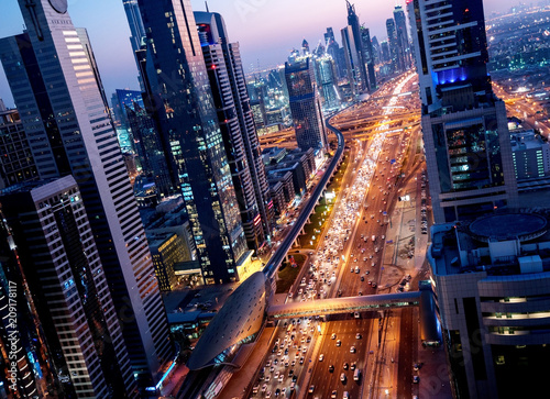 Fotografie, Obraz Sheikh Zayed Road in sunset time, Dubai, UAE