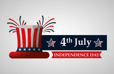 top hat with fireworks banner american independence day vector illustration